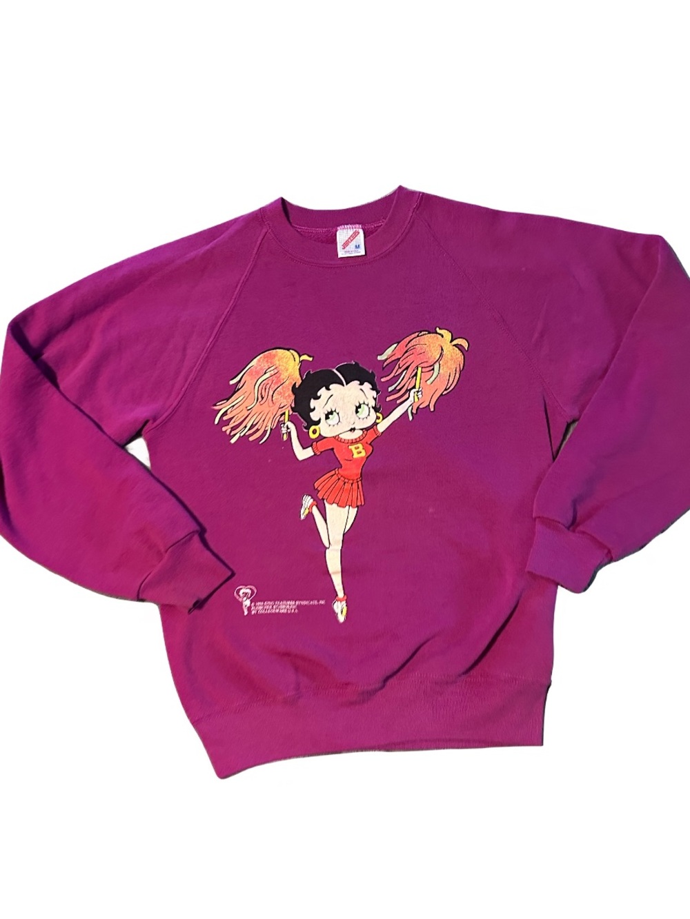 Jerzees Vintage 1994 Betty Boop Cheerleader Crewneck Magenta Medium Made in USA
